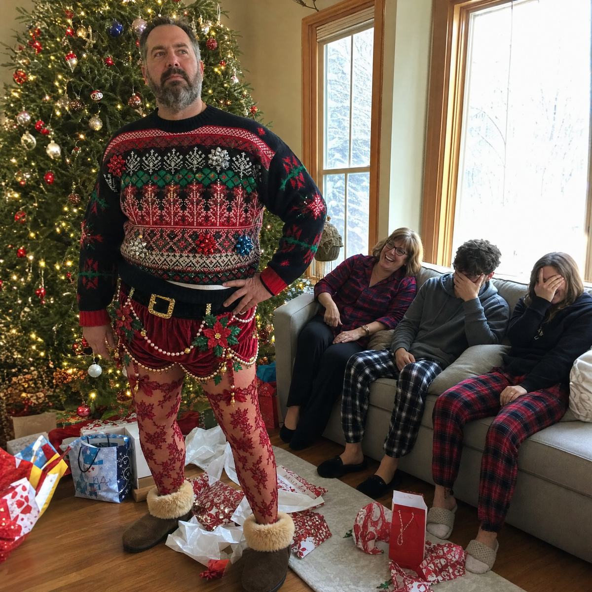 Dad posing in Lacemas on Christmas morning