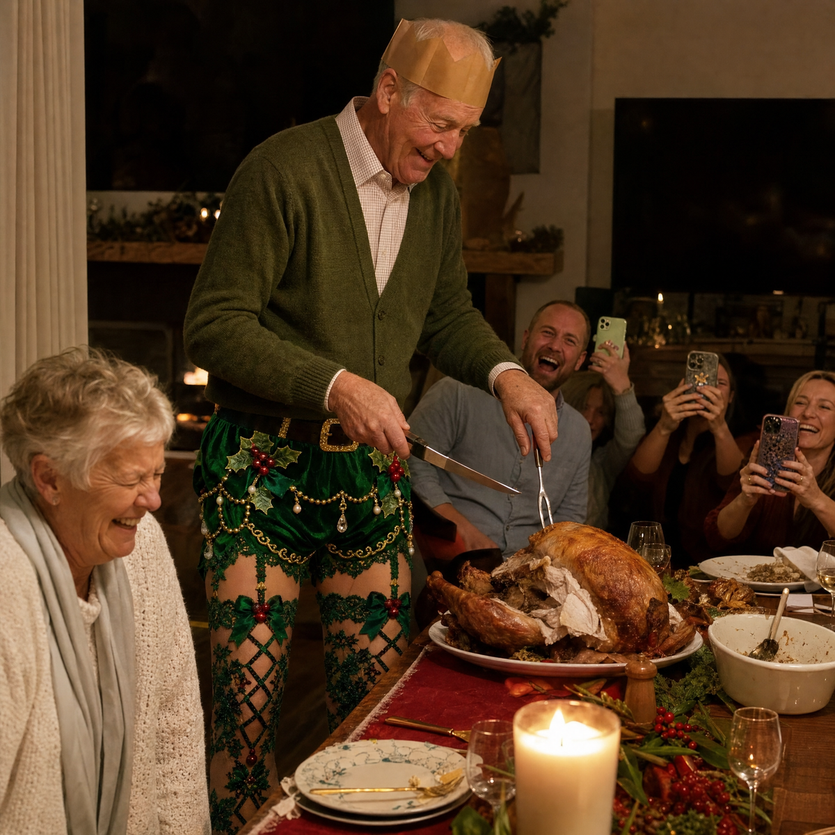 Grandpa carving the turkey in Lacemas